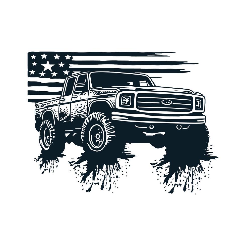 Classic car front with the American flag vector