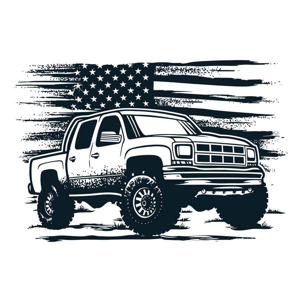 Classic car front with the American flag vector