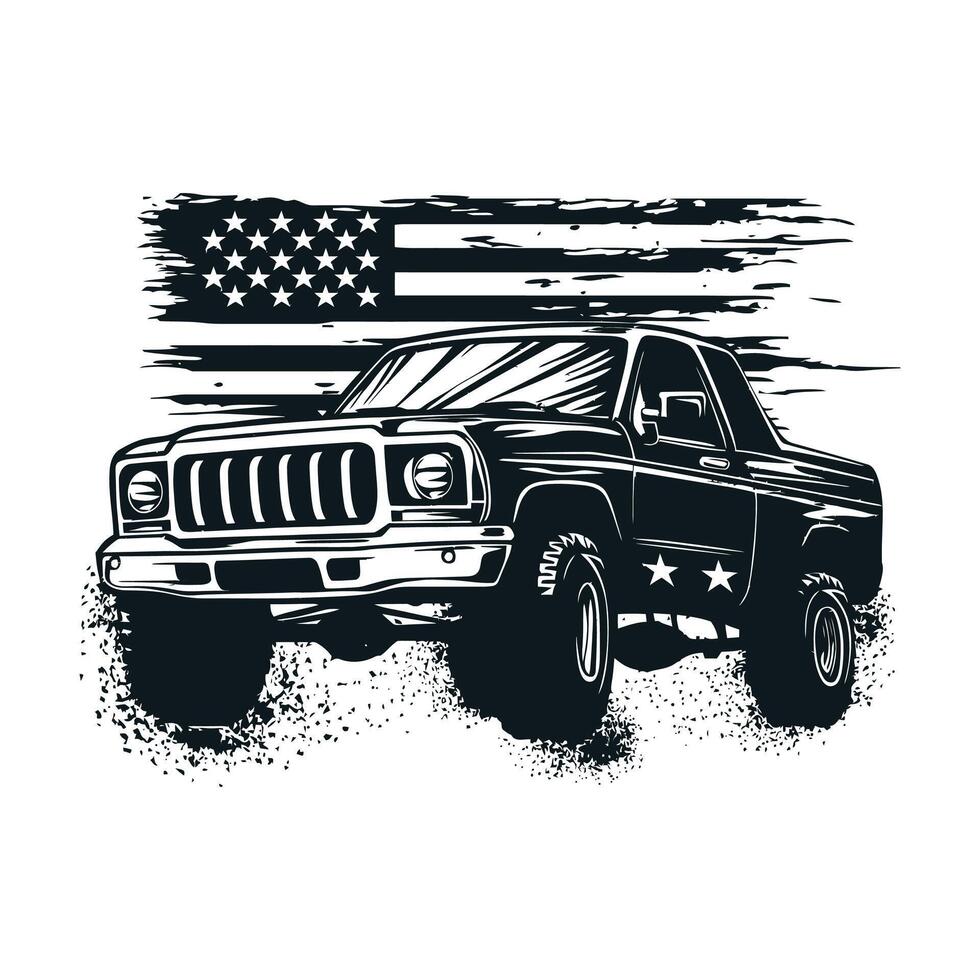 Classic car front with the American flag vector