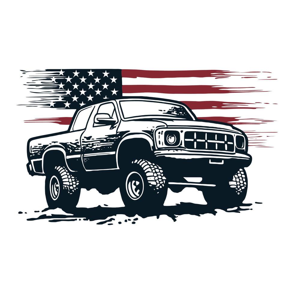 Classic car front with the American flag vector