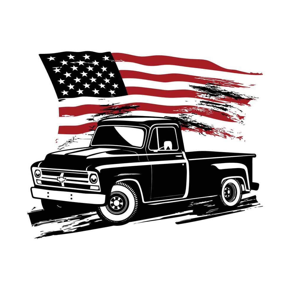 Classic car front with the American flag vector