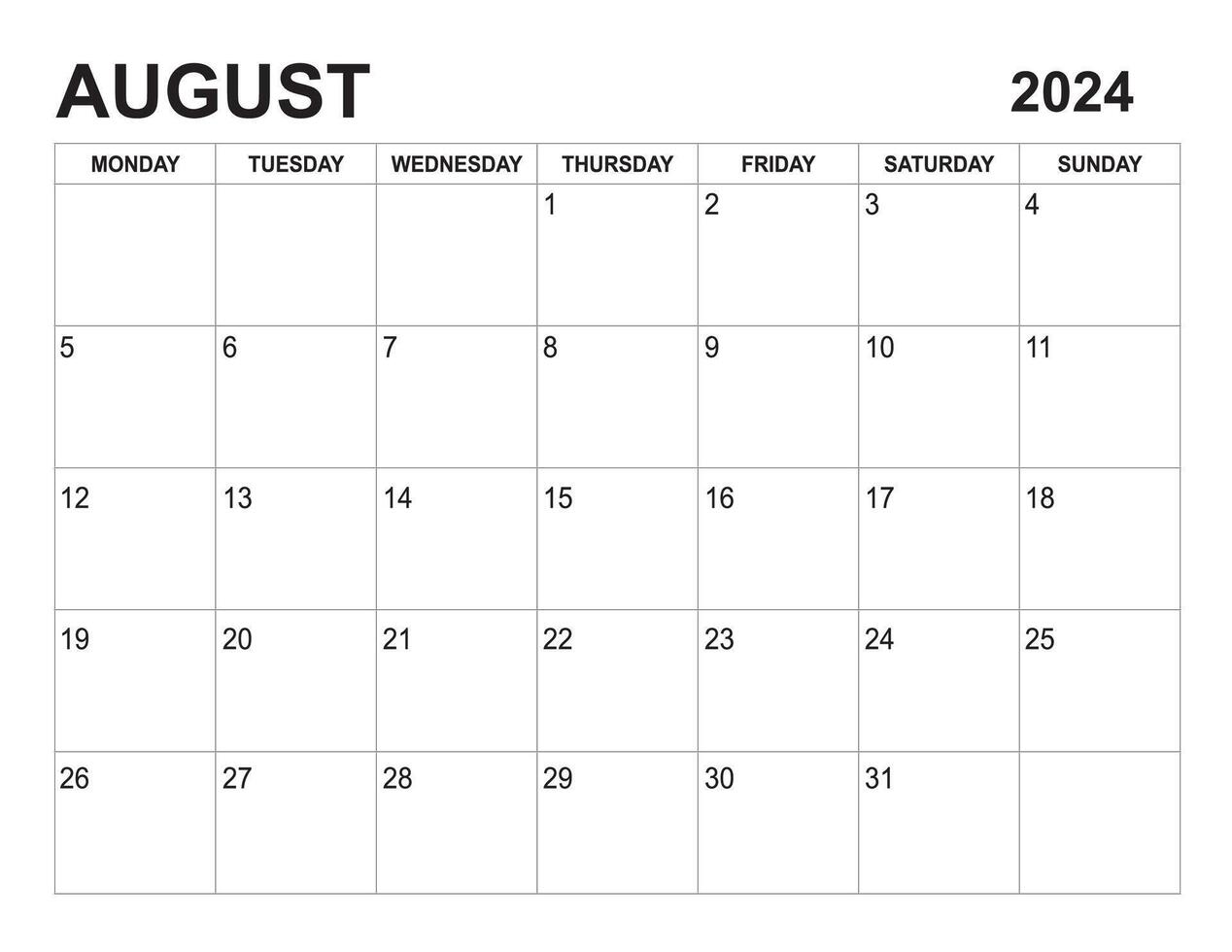 2024 AUGUST CALENDAR landscape design vector