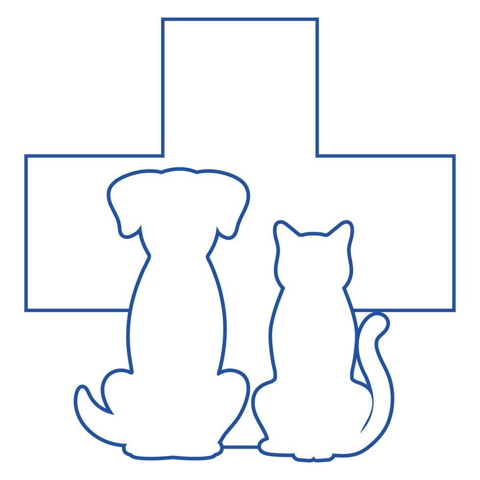 Outline of a dog and a cat with a medical cross vector