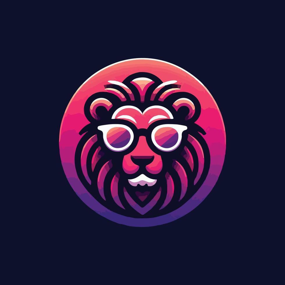Illustration of a Lion's Face using Glasses in neon colors vector