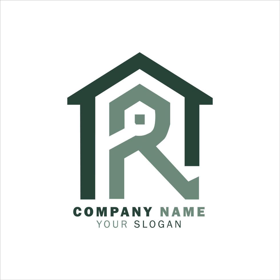 Simple Letter R and House Building Logo template. Black and white. Suitable for company logos vector