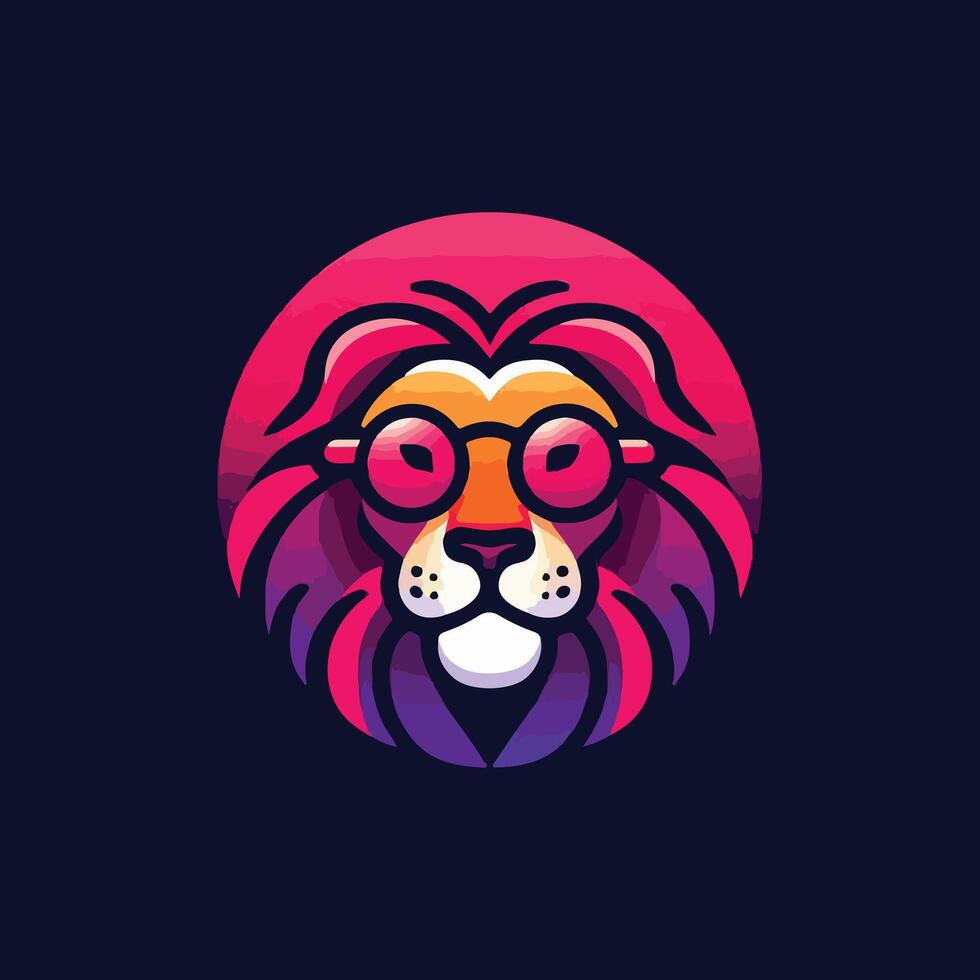 Illustration of a Lion's Face using Glasses in neon colors vector