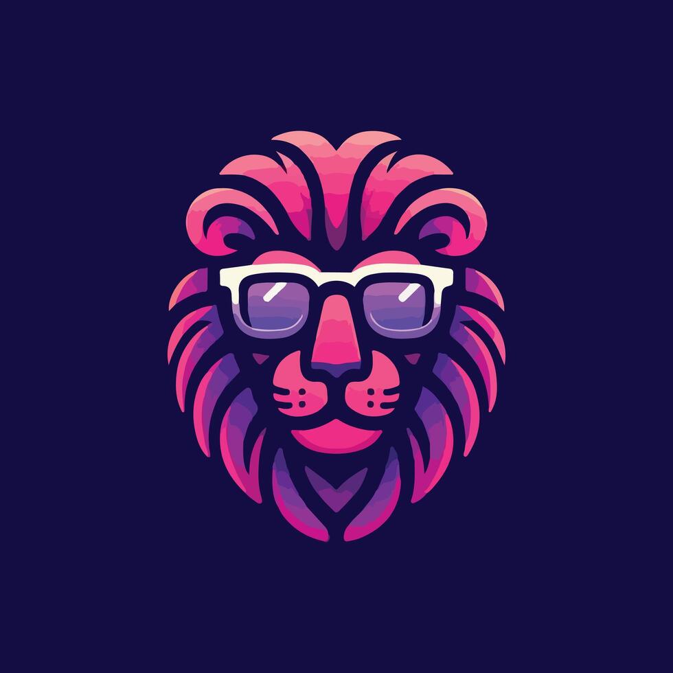 Illustration of a Lion's Face using Glasses in neon colors vector