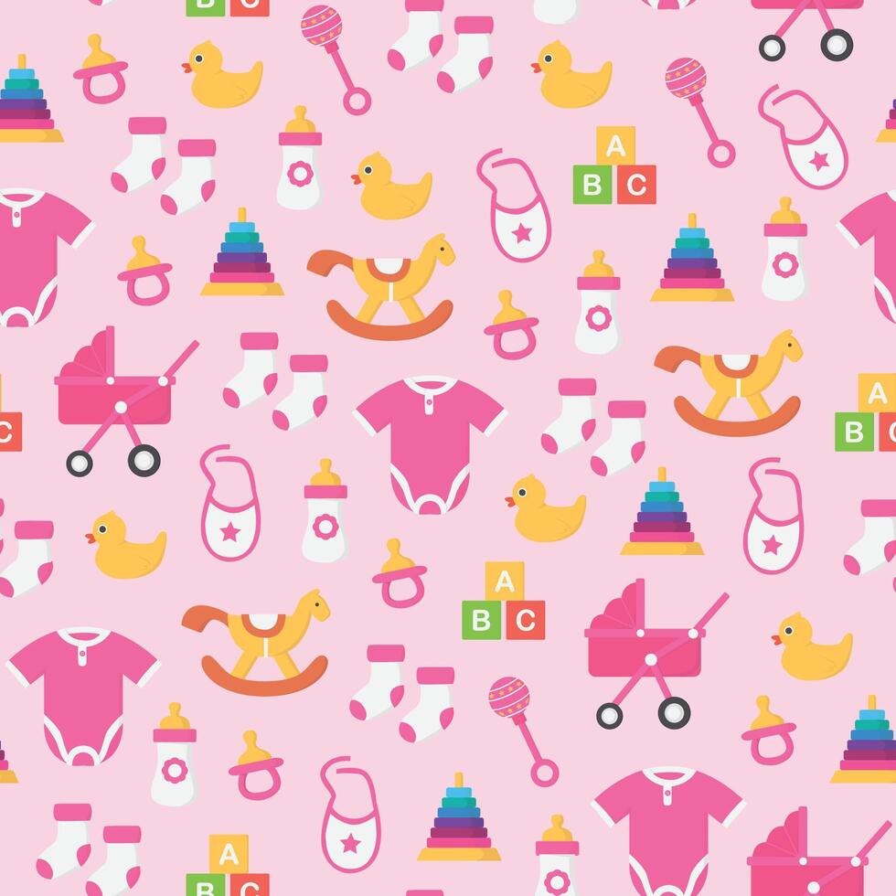seamless repeating pattern of various kinds of baby girl equipment vector