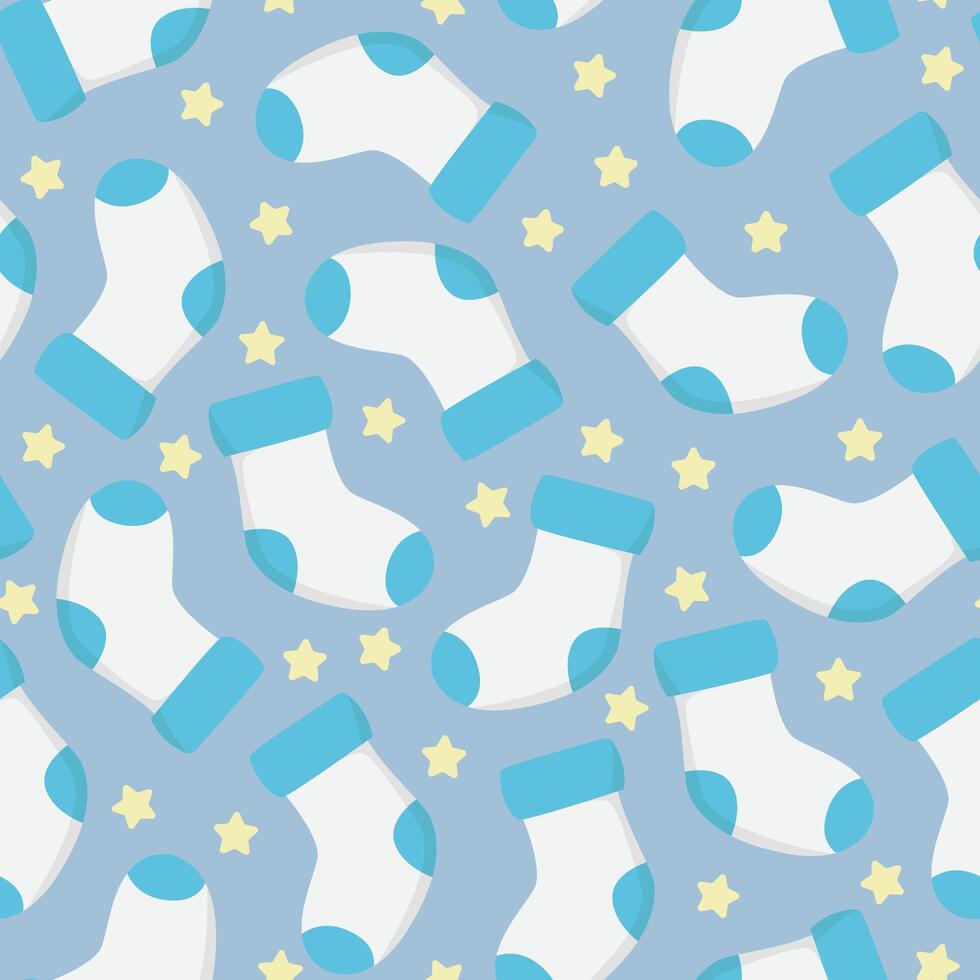 seamless repeating pattern blue and white baby girl socks decorated with small stars on a blue background vector