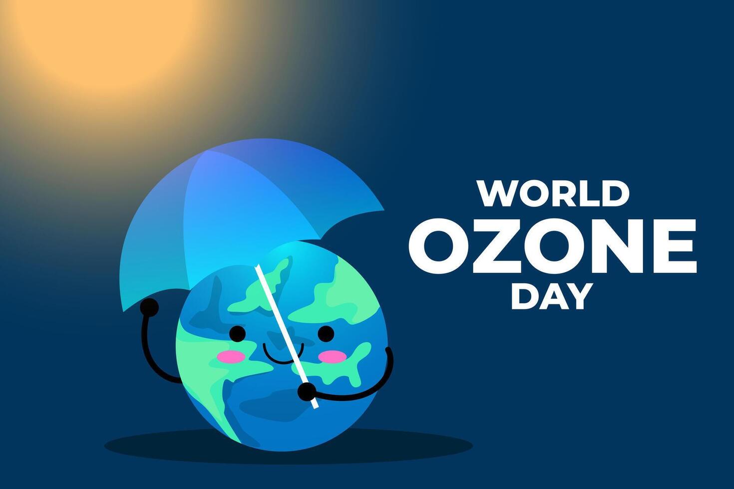 world ozone day background with cute earth holding umbrella vector