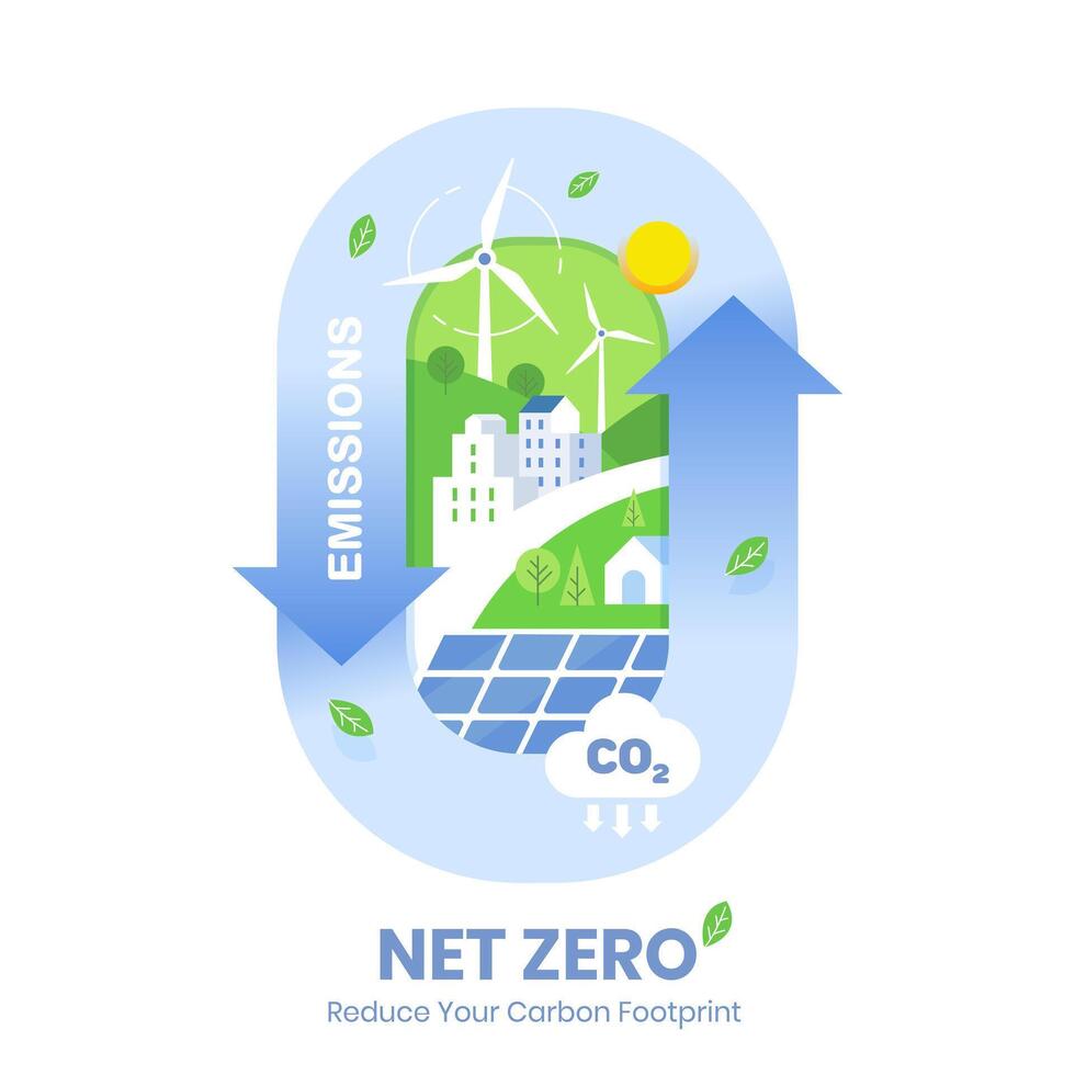 Net zero carbon emissions concept illustration, Esg Sustainable Development Goals vector