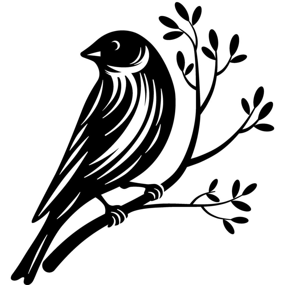 Black bird silhouette on a leaves branch design, nature lovers illustrations, laser cut wall decoration vector