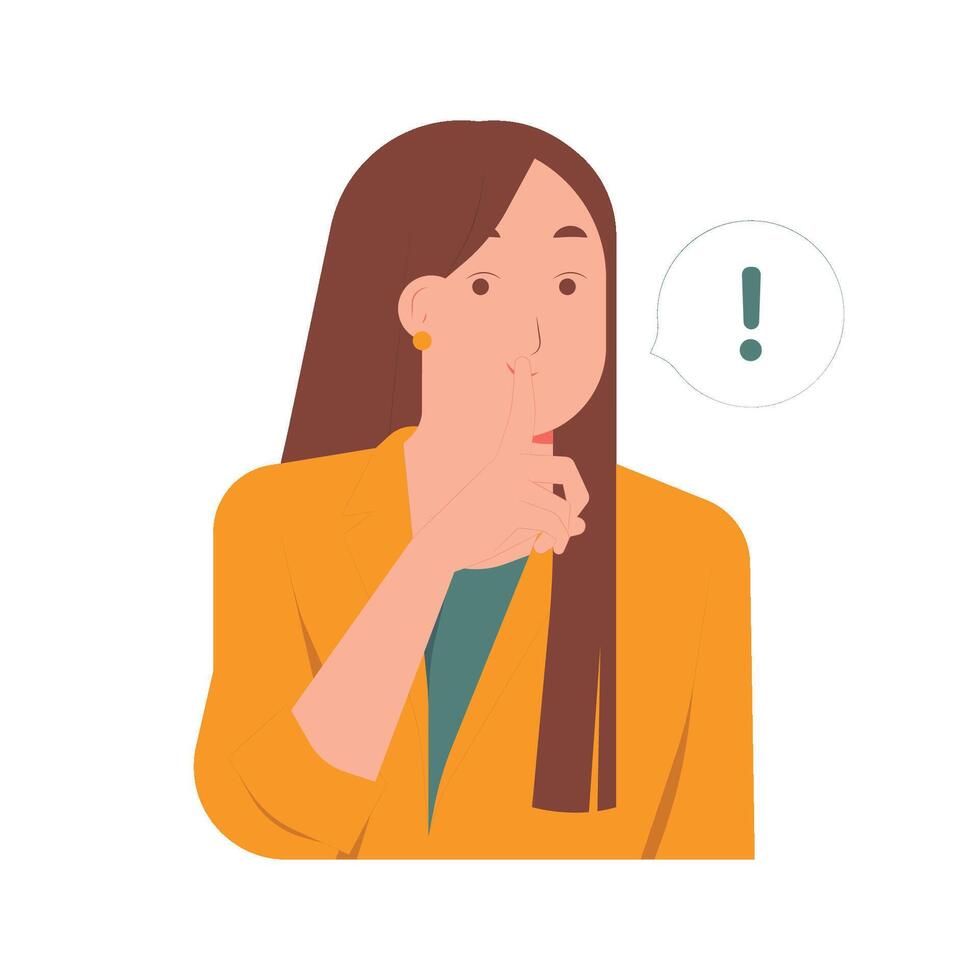 Woman keeping finger on her lips shushing mouth and asking to keep quiet concept illustration vector