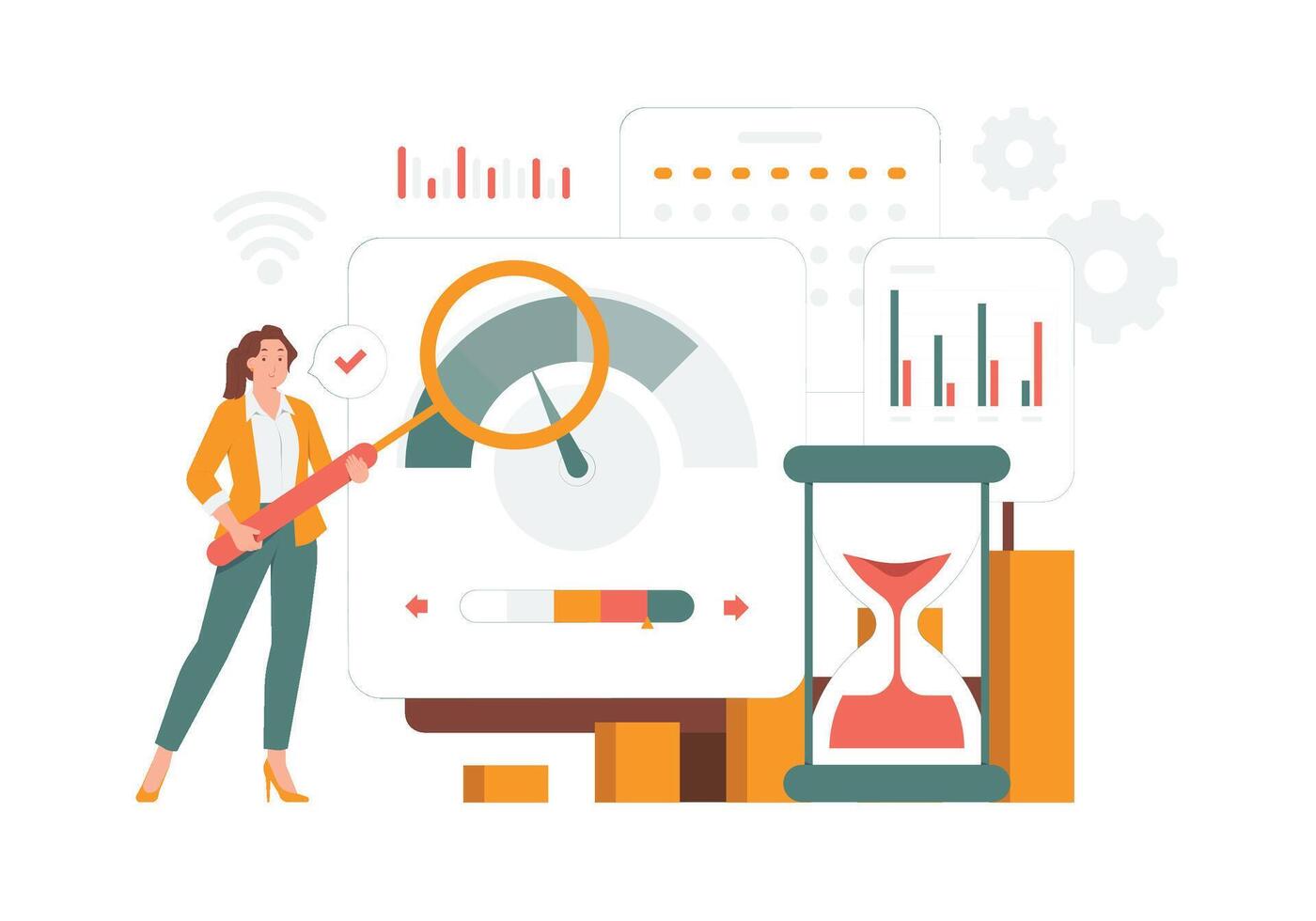 Benchmark load testing software product performance indicator concept illustration vector