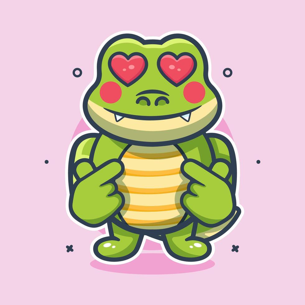 kawaii crocodile character mascot with love sign hand gesture isolated cartoon vector