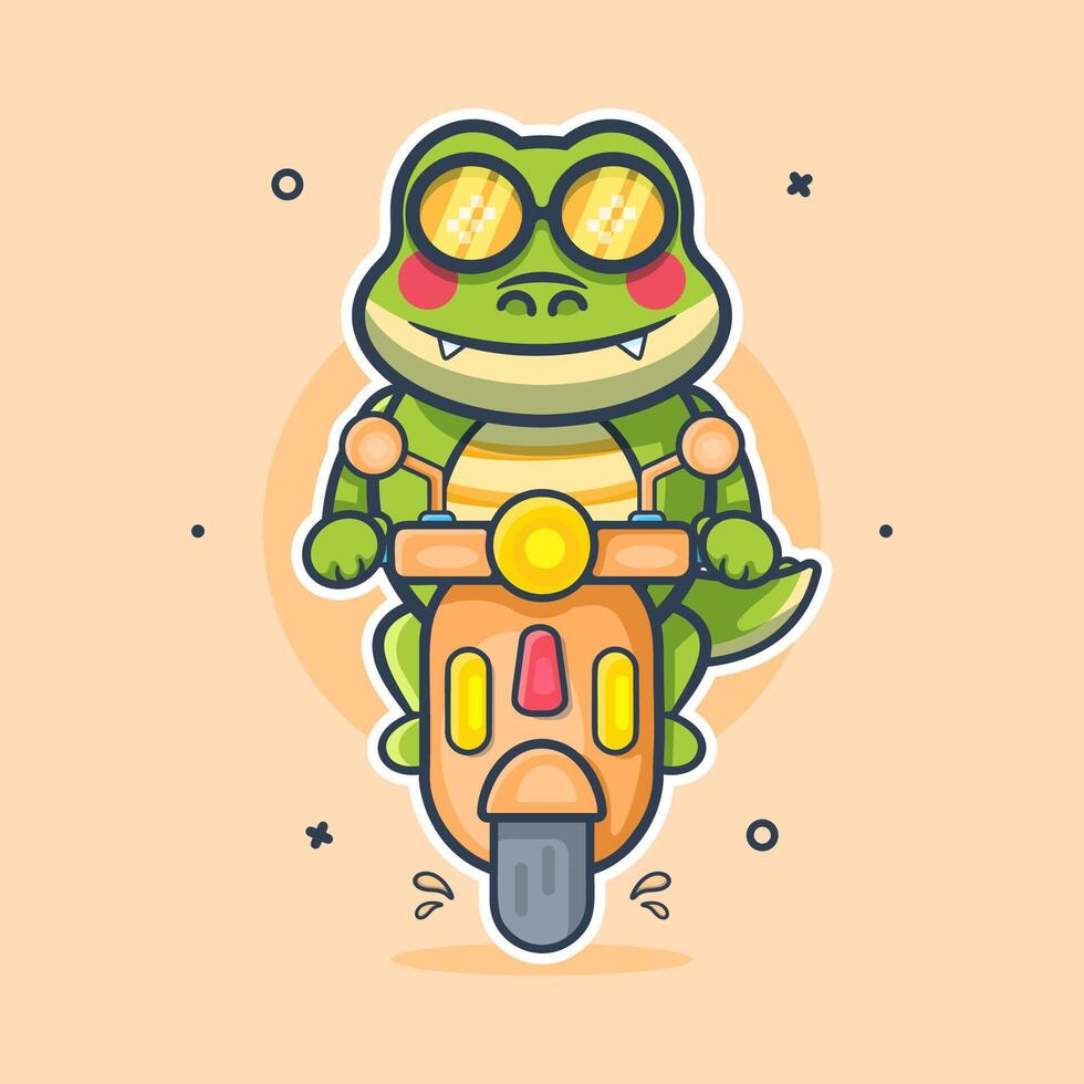 cool crocodile animal character mascot riding scooter motorcycle isolated cartoon vector