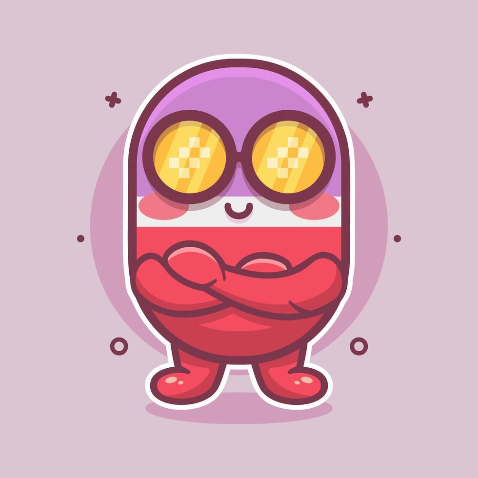cool capsule medicine character mascot with crossed arms isolated cartoon in flat style design vector