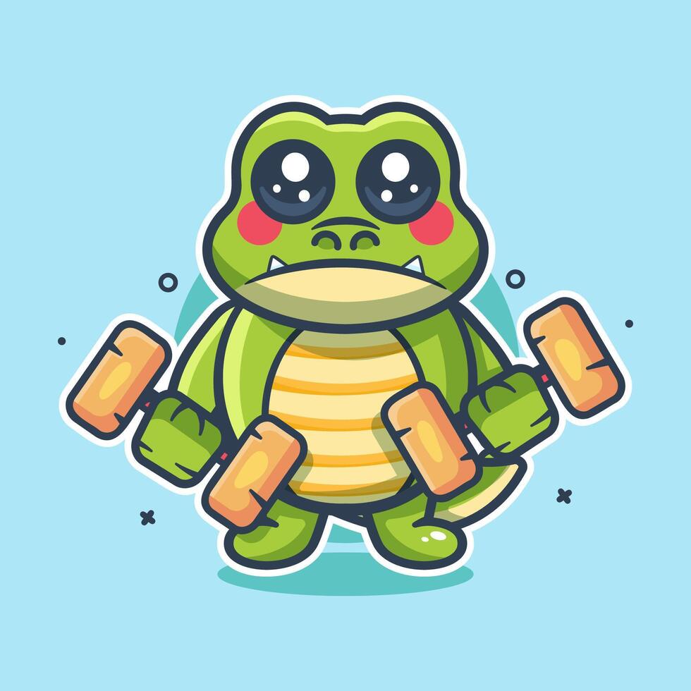 serious crocodile animal character mascot doing bodybuilding using dumbbell isolated cartoon vector
