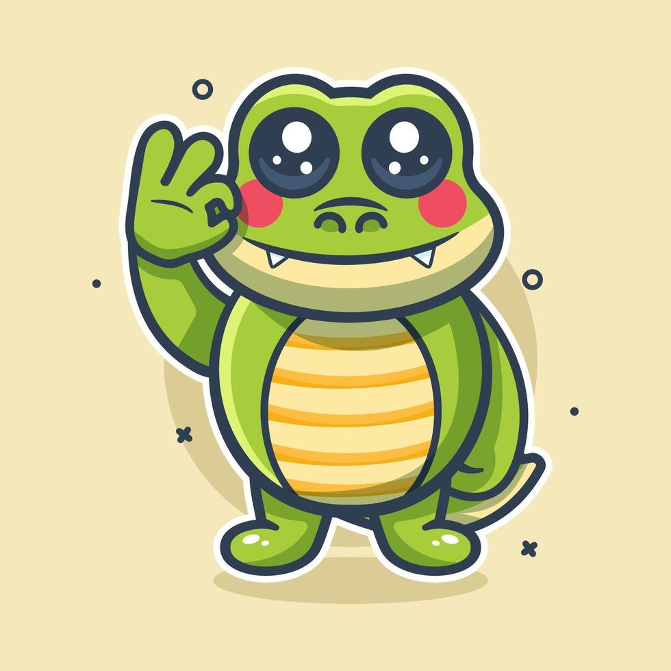 smiling crocodile animal character mascot with ok sign hand gesture isolated cartoon vector