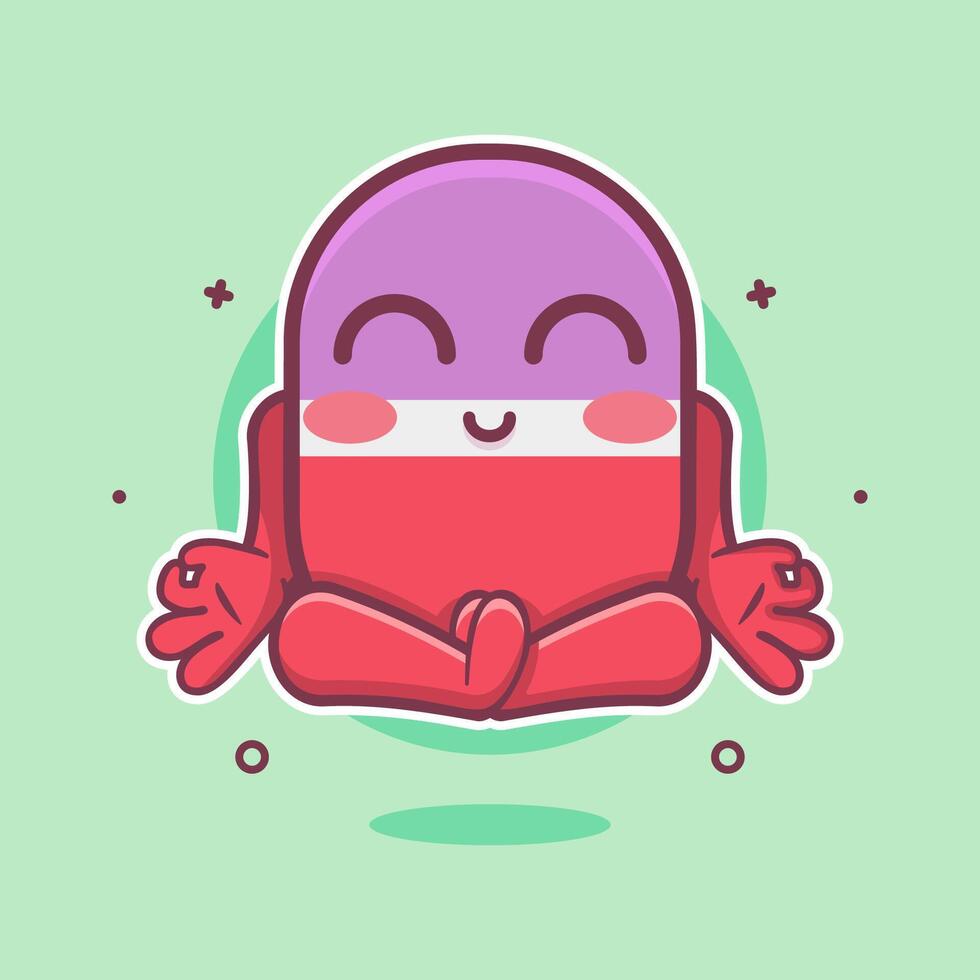 calm capsule medicine character mascot with yoga meditation pose isolated cartoon vector