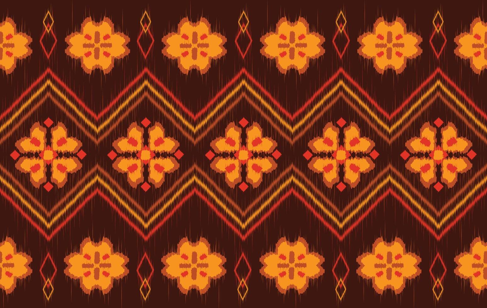 Ikat motifs ethnic fabric seamless pattern brown. traditional ikat ethnic pattern style. Designed for saree, sarong, batik ,carpet ,clothing ,ikat pattern ,fabric ,embroidery ,textile art ,weaving vector