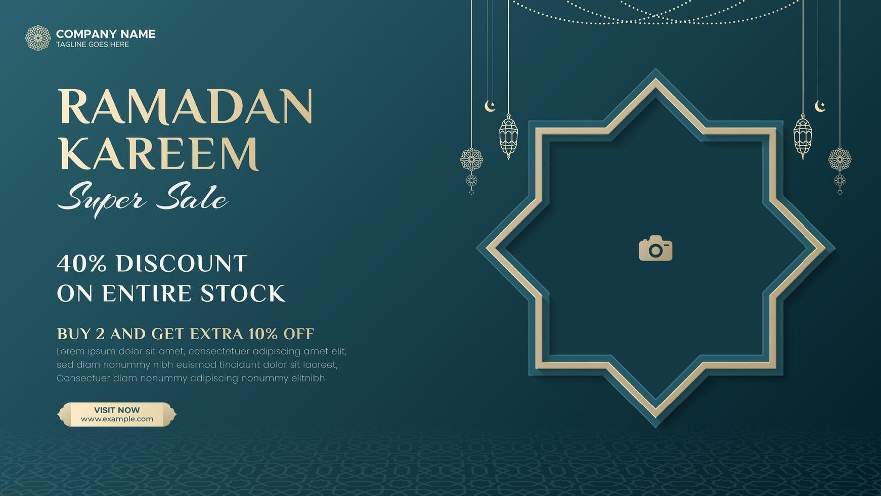Ramadan Kareem Sale Banner Islamic Ornament Lantern Background, Ramadan sale social media post with empty space for photo vector