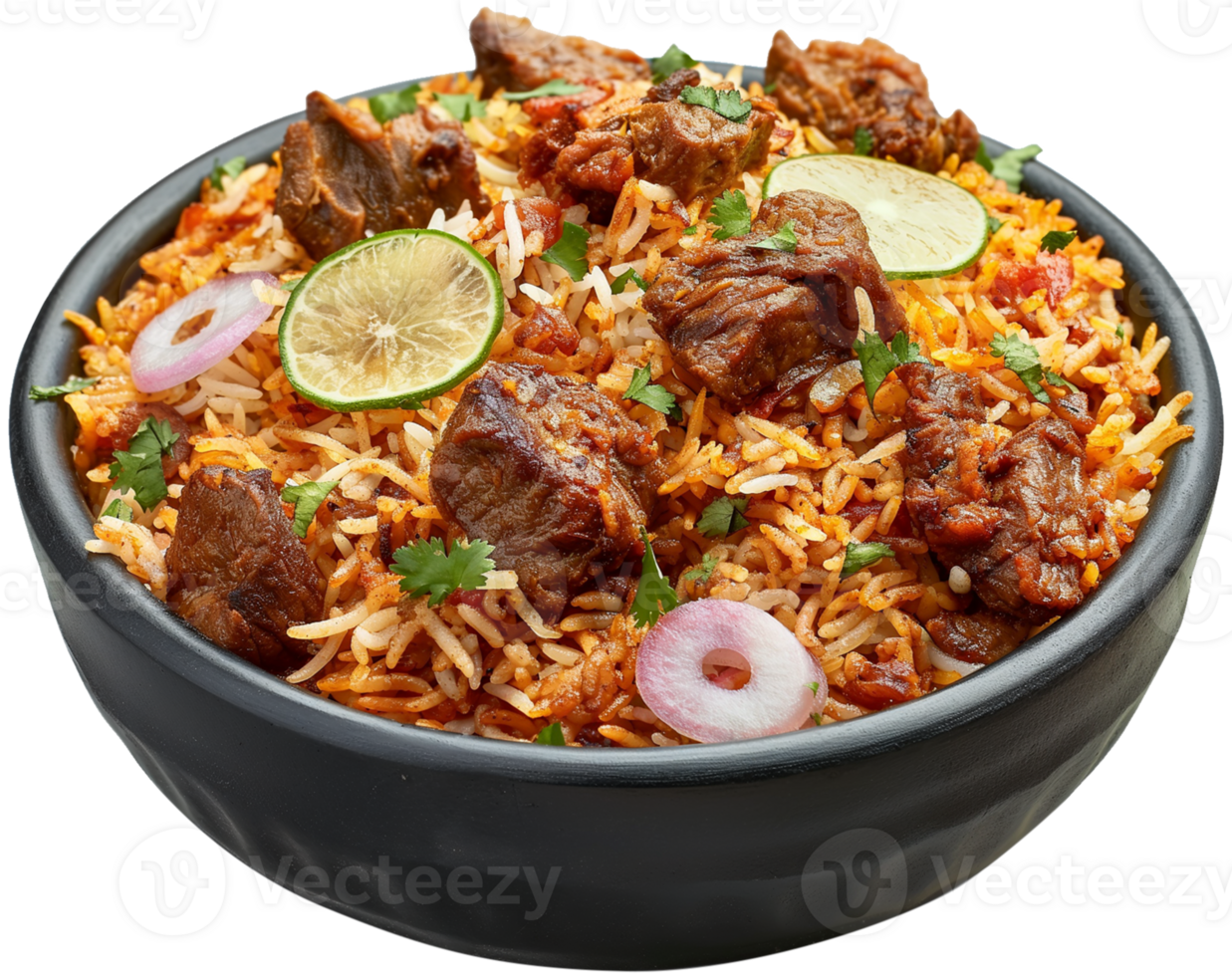 Biryani Dish - a bowl of delicious mutton biryani isolated illustration on a transparent background png