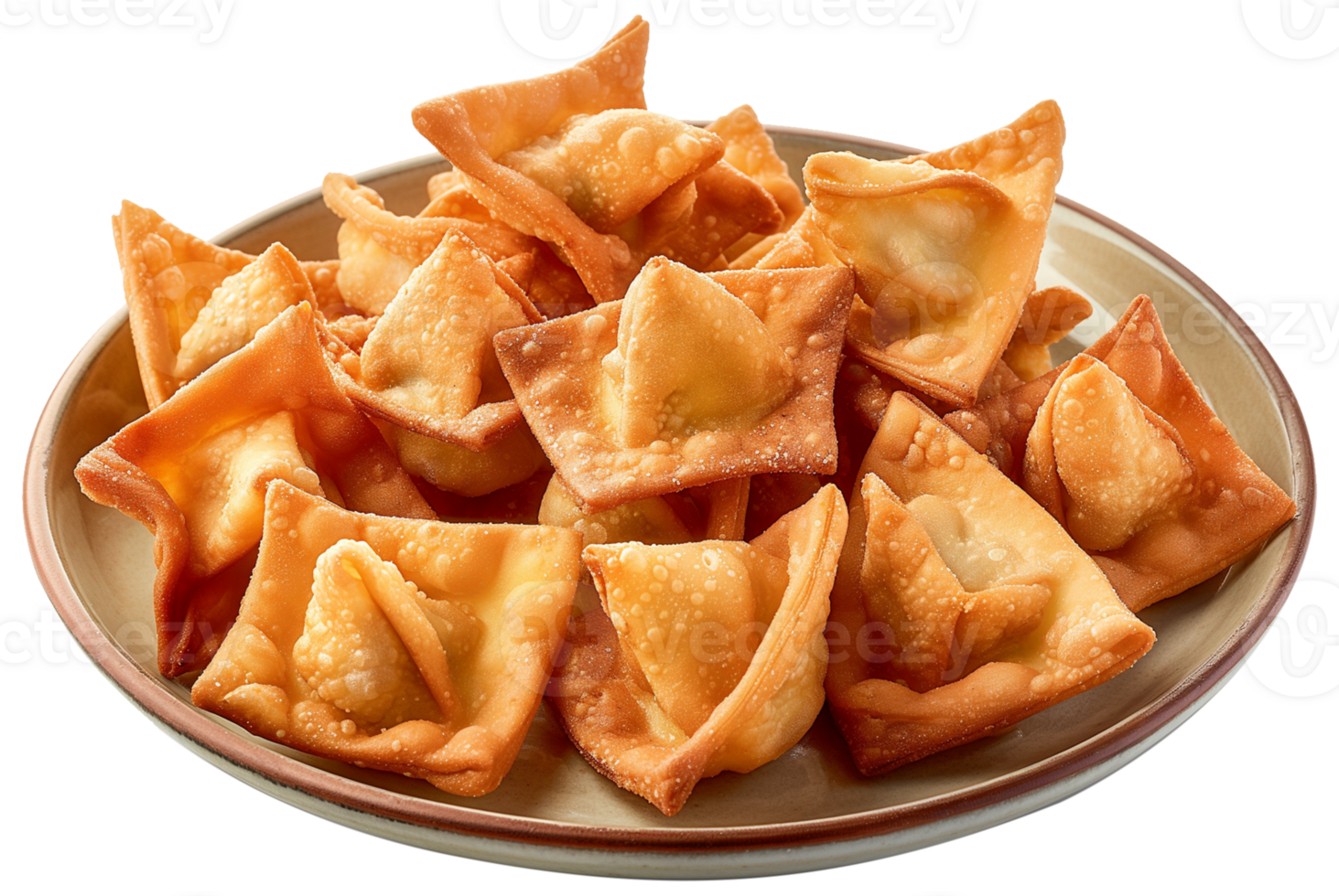 Jiaozi Food Clipart - A plate of crispy Wonton isolated illustration on a transparent background png