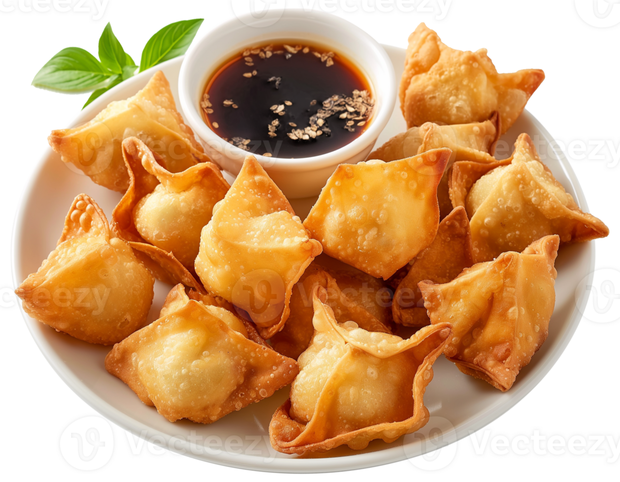 Jiaozi Food Clipart - Crispy Wontons with spicy souse isolated illustration on a transparent background png