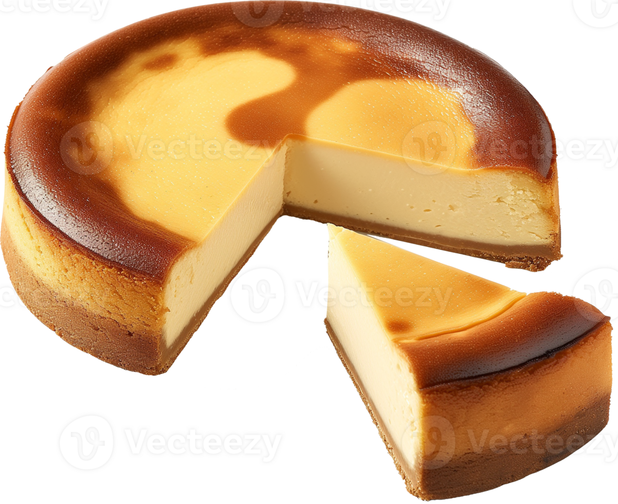 Cheesecake - A fresh cheesecake with a slice isolated illustration on a transparent background png