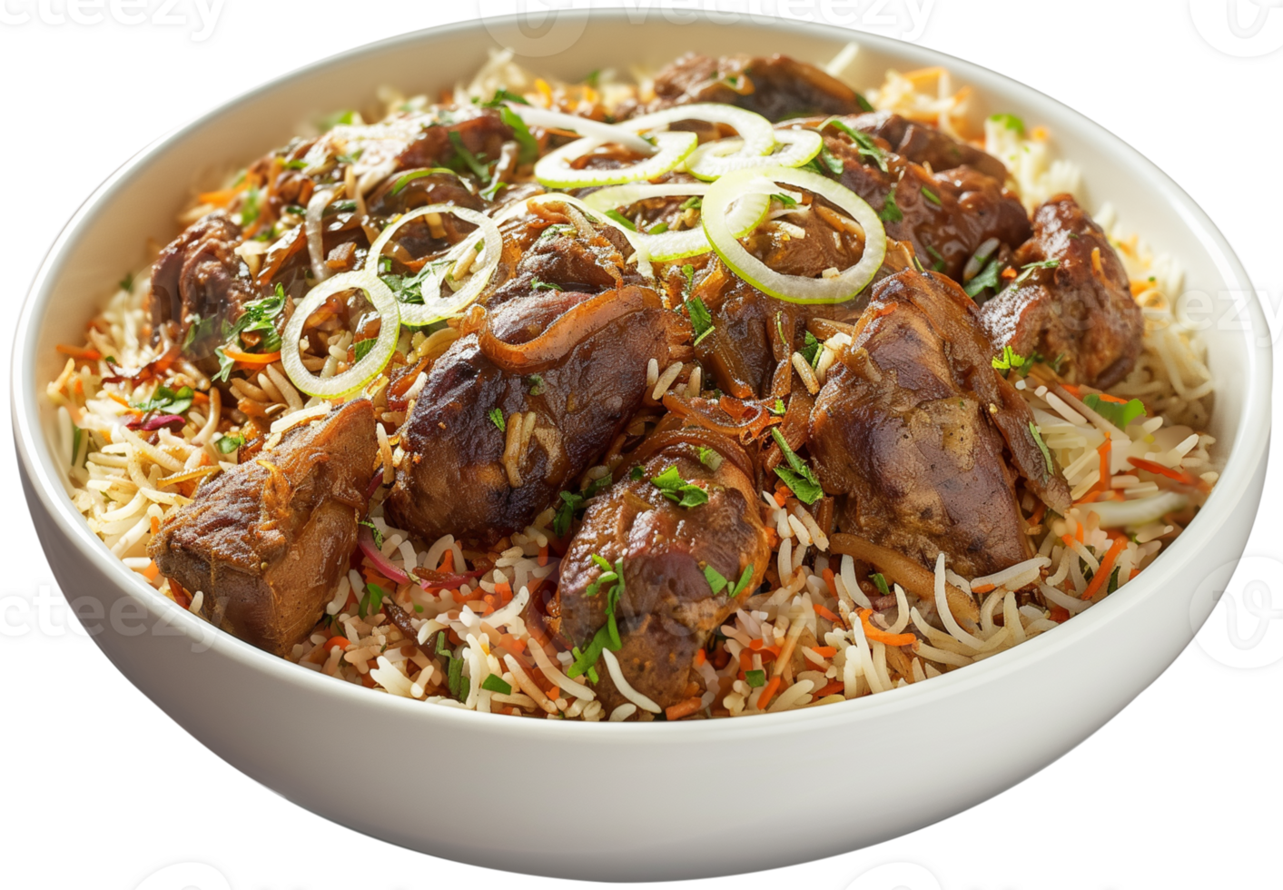 Biryani Dish - a bowl of mutton biryani isolated illustration on a transparent background png