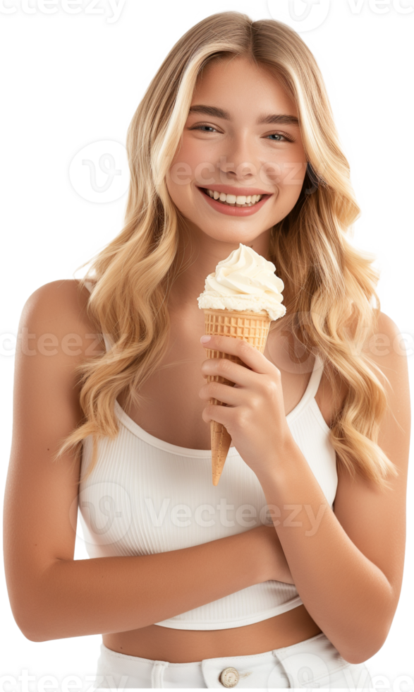 A Cute girl with chocolate ice cream illustration - Ice cream isolated on a transparent background png