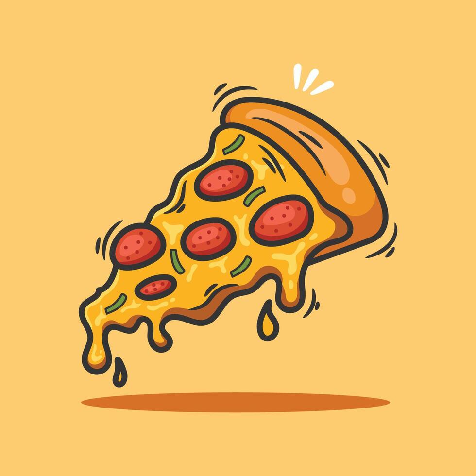 Pizza slice illustration. Isolated on a yellow background. vector