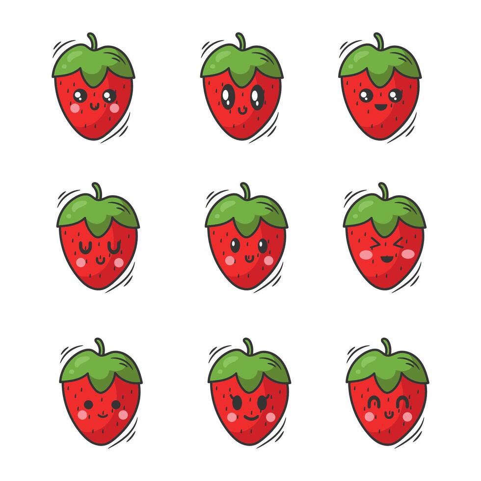 Strawberry icon set. Cute cartoon kawaii strawberry. vector