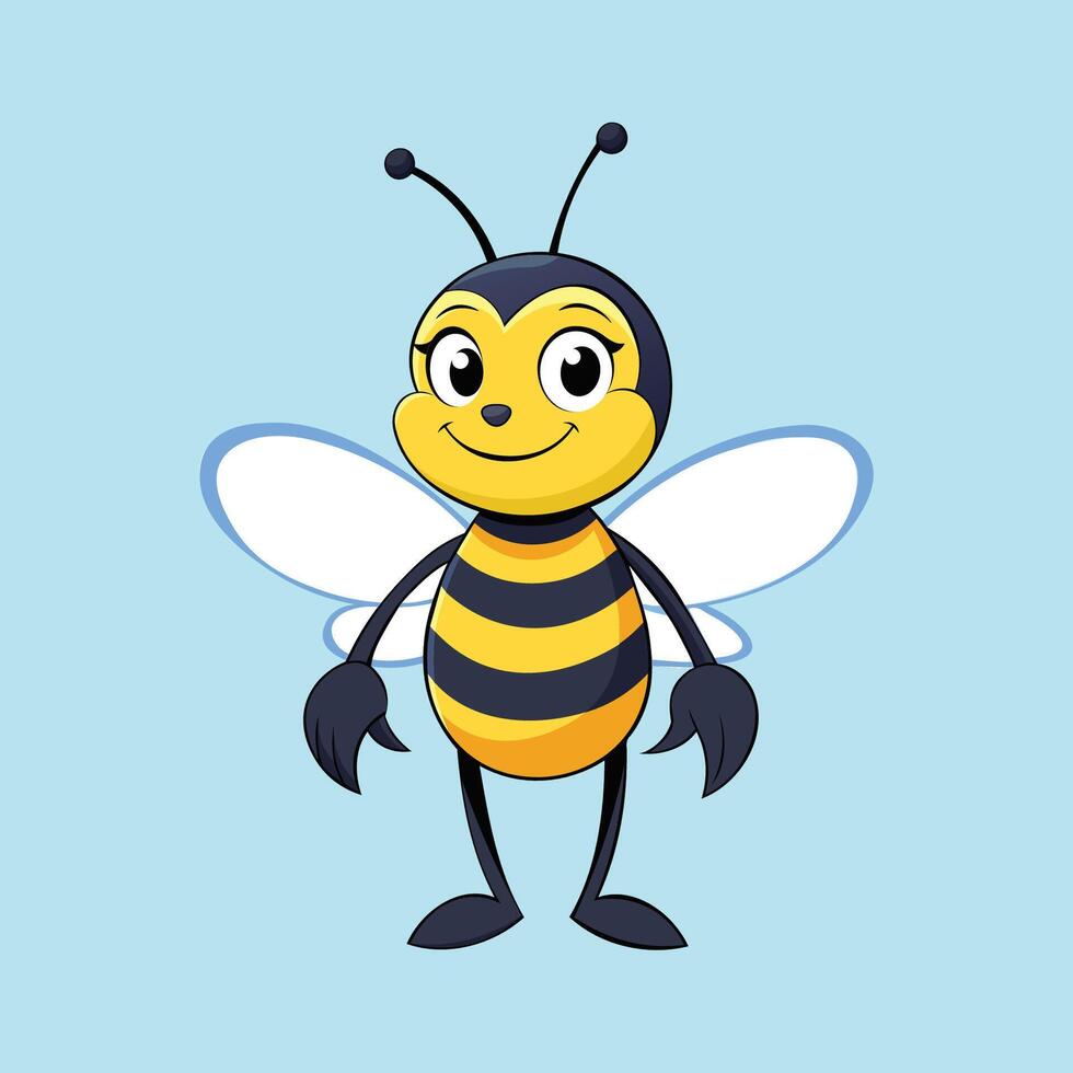 Happy bee cartoon character illustration vector