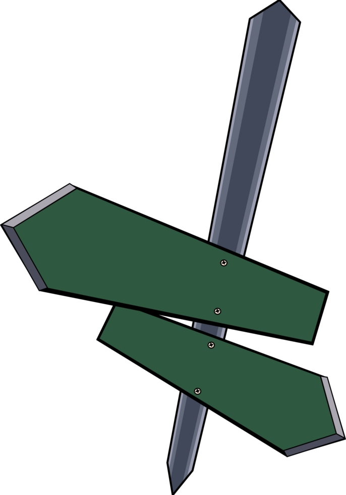 Green road arrow sign pointing in different directions. cartoon png