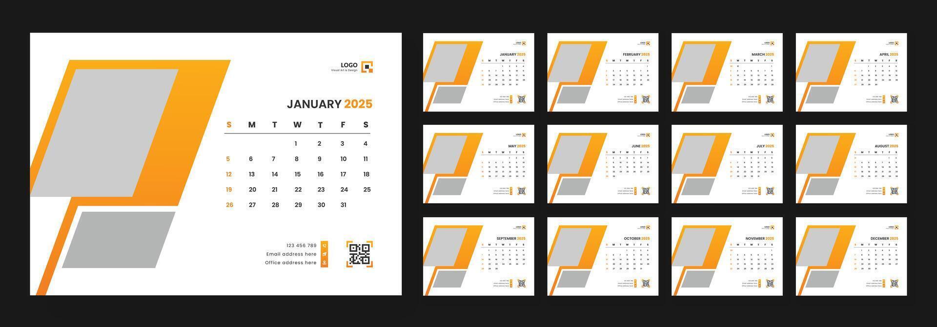 Calendar 2025 corporate template design set. Monthly planner design in corporate and business style, 12 months included. vector