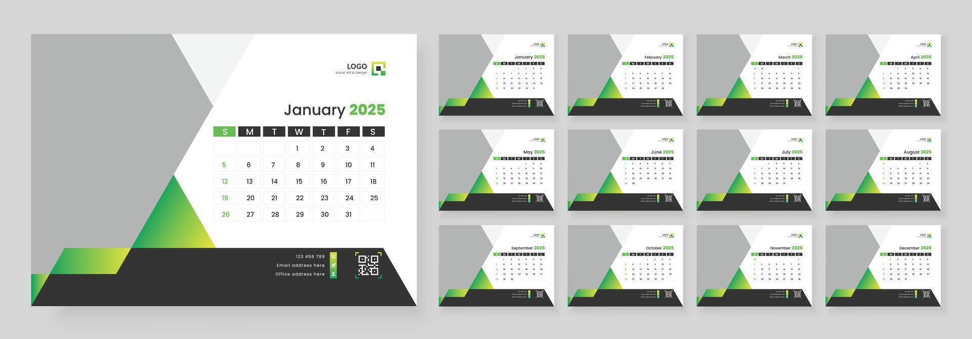 Calendar 2025 corporate template design set. Monthly planner design in corporate and business style, 12 months included. vector