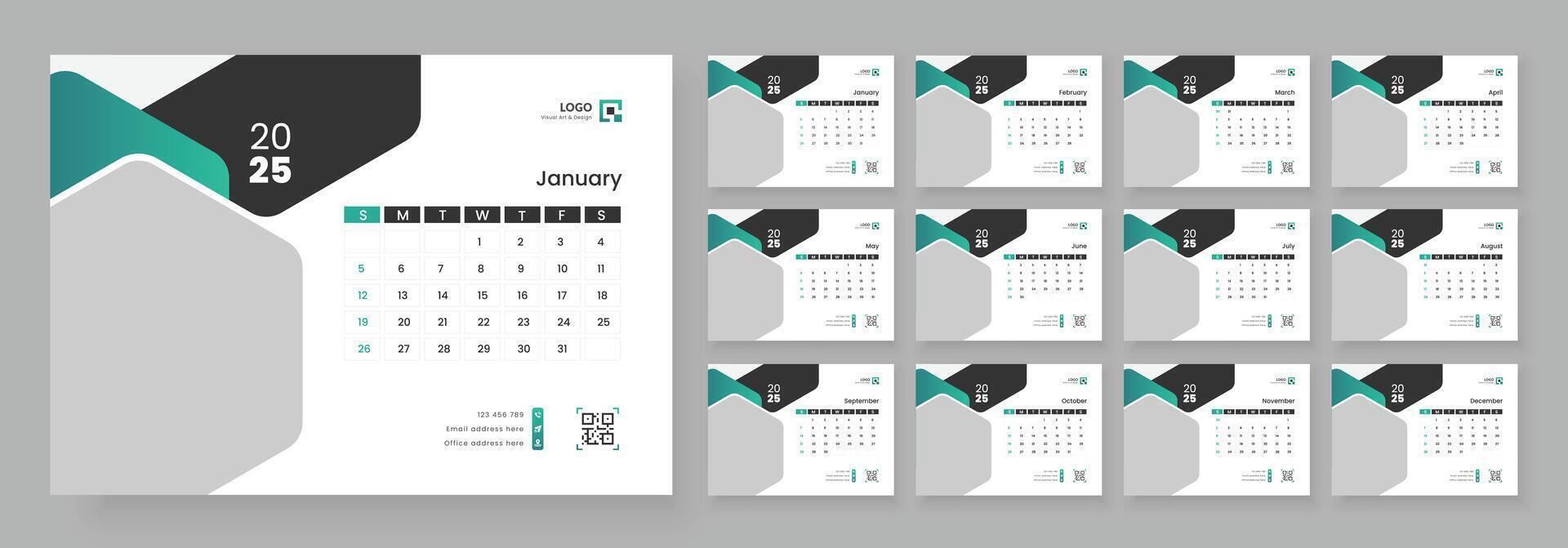 Calendar 2025 corporate template design set. Monthly planner design in corporate and business style, 12 months included. vector
