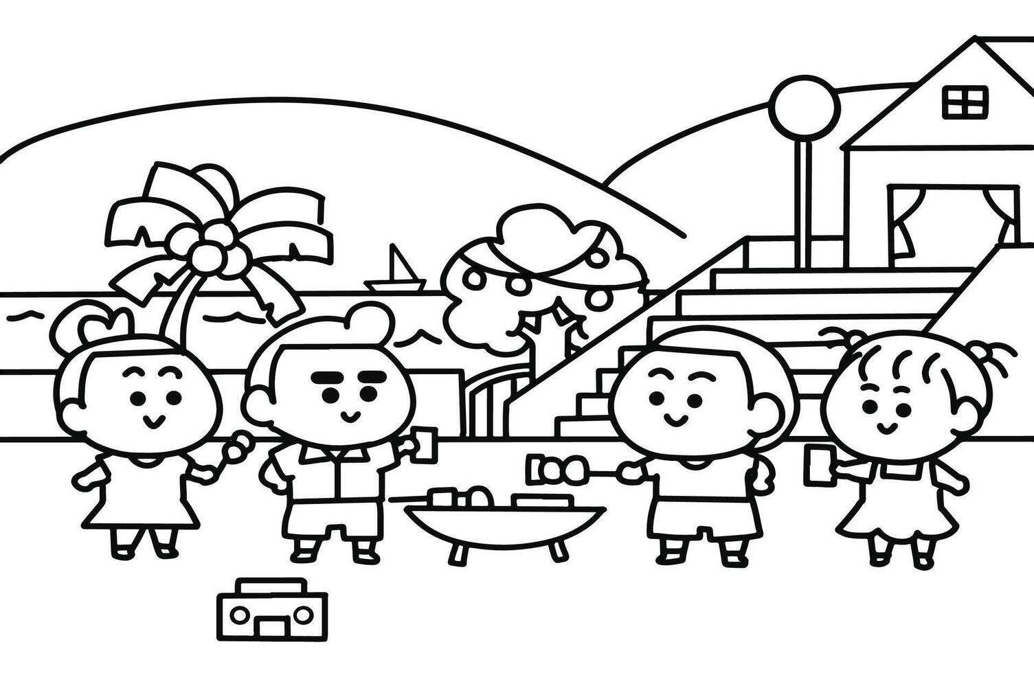 People are party in resort cute cartoon style. vector