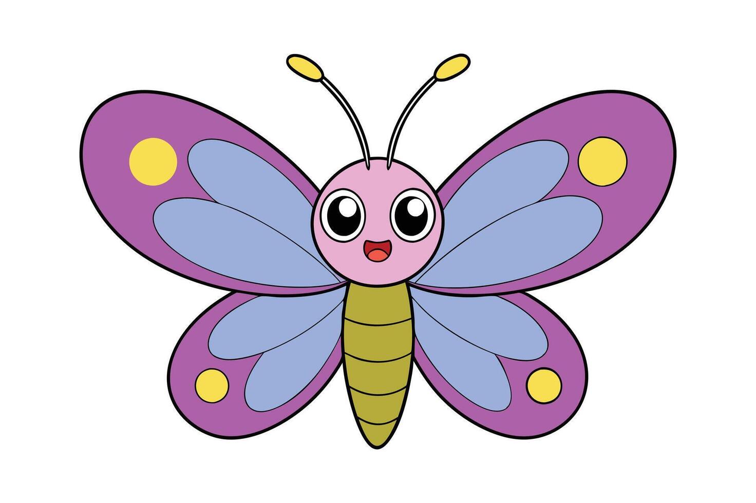 Bright butterfly illustration cartoon, clipart, and line art design vector