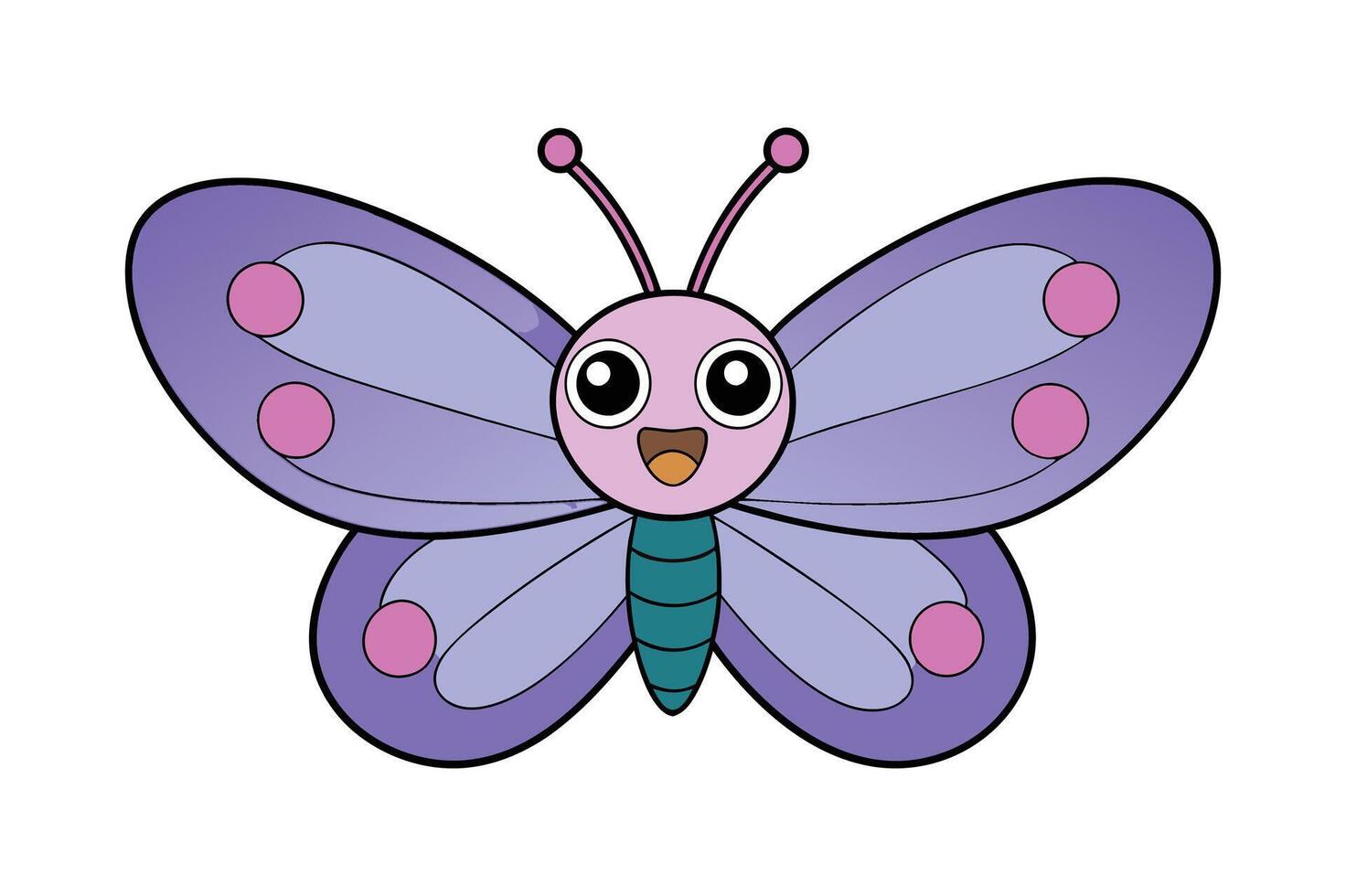 Bright butterfly illustration cartoon, clipart, and line art design vector