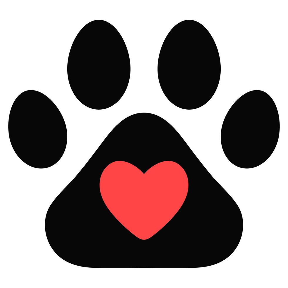 Paw print with red heart icon isolated on white background. vector