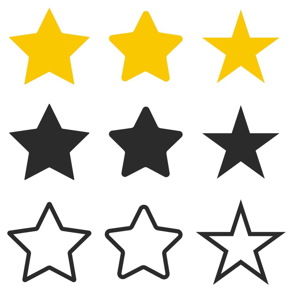yellow stars in flat and black lines isolated on white background. vector