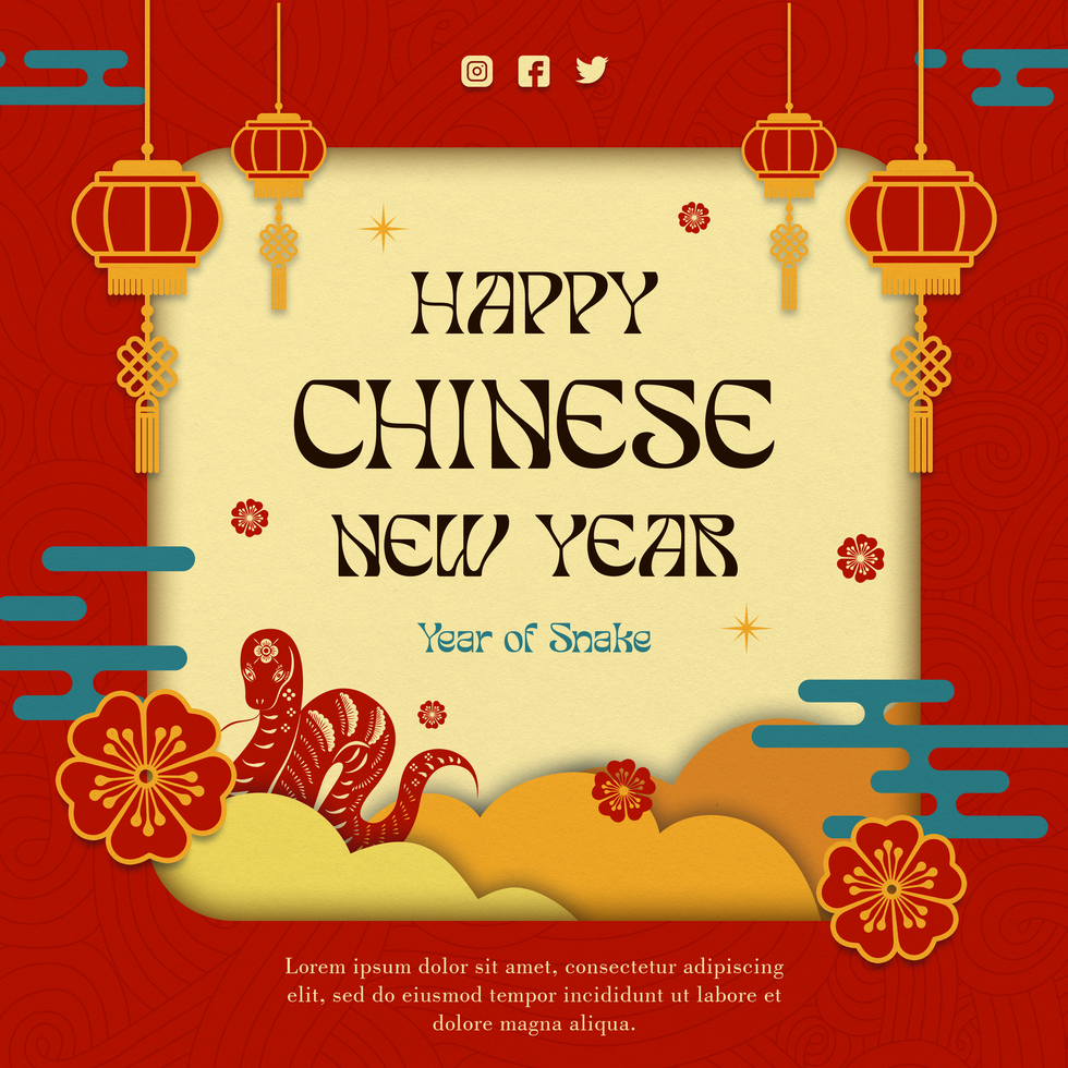 Chinese New Year Greeting Post Paper Style Template Design psd
