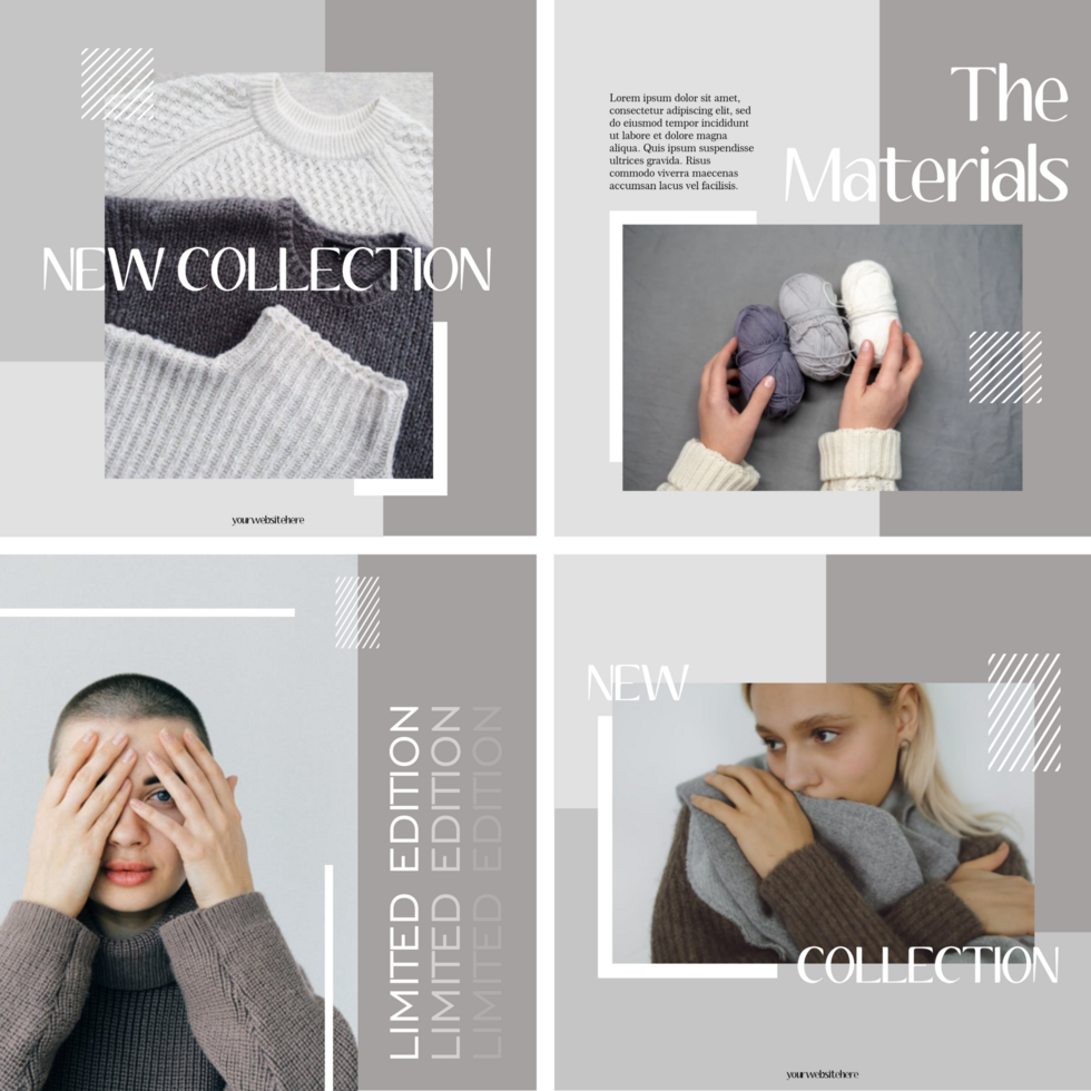 Grey Knit fashion social media posy template bundle psd