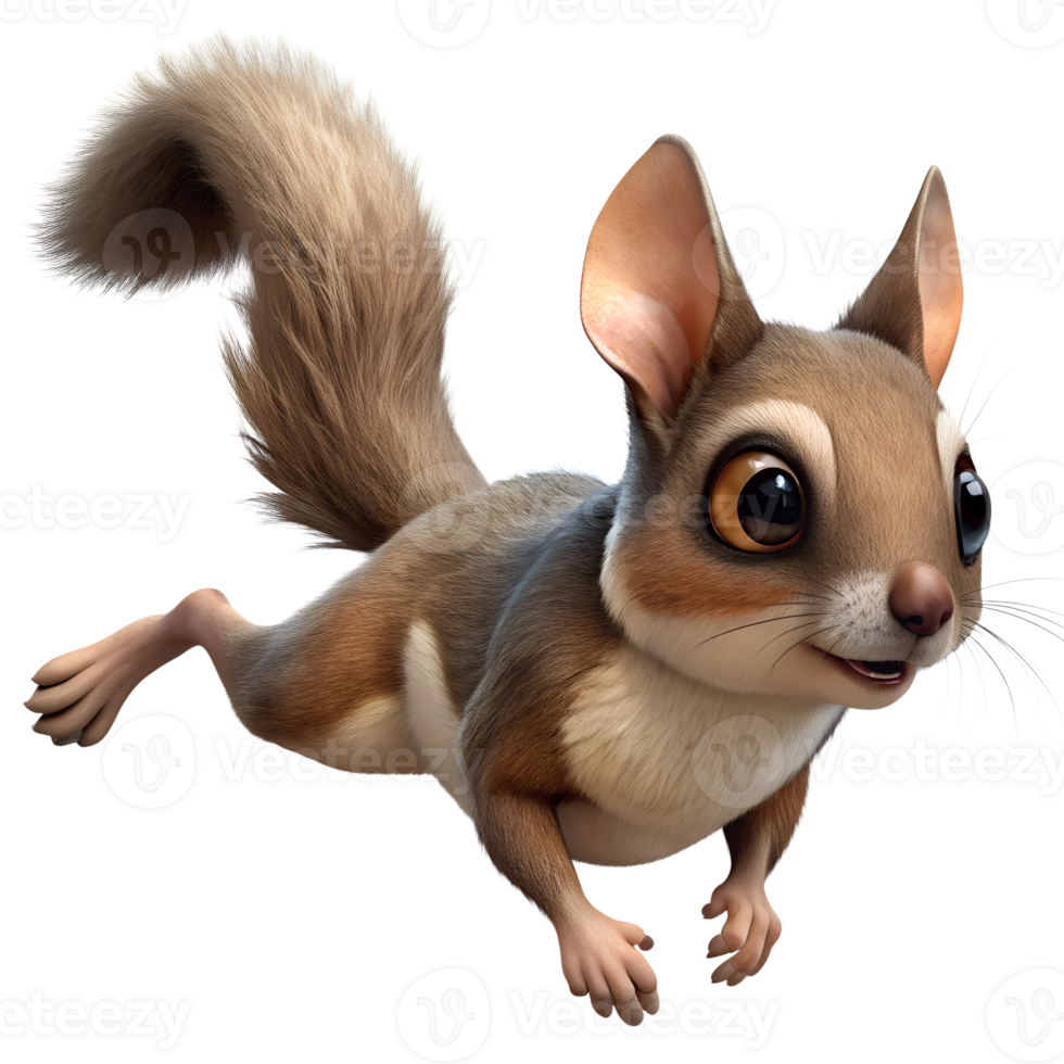 cute a flying squirrel leaping on mid-air isolated on a translucent background png