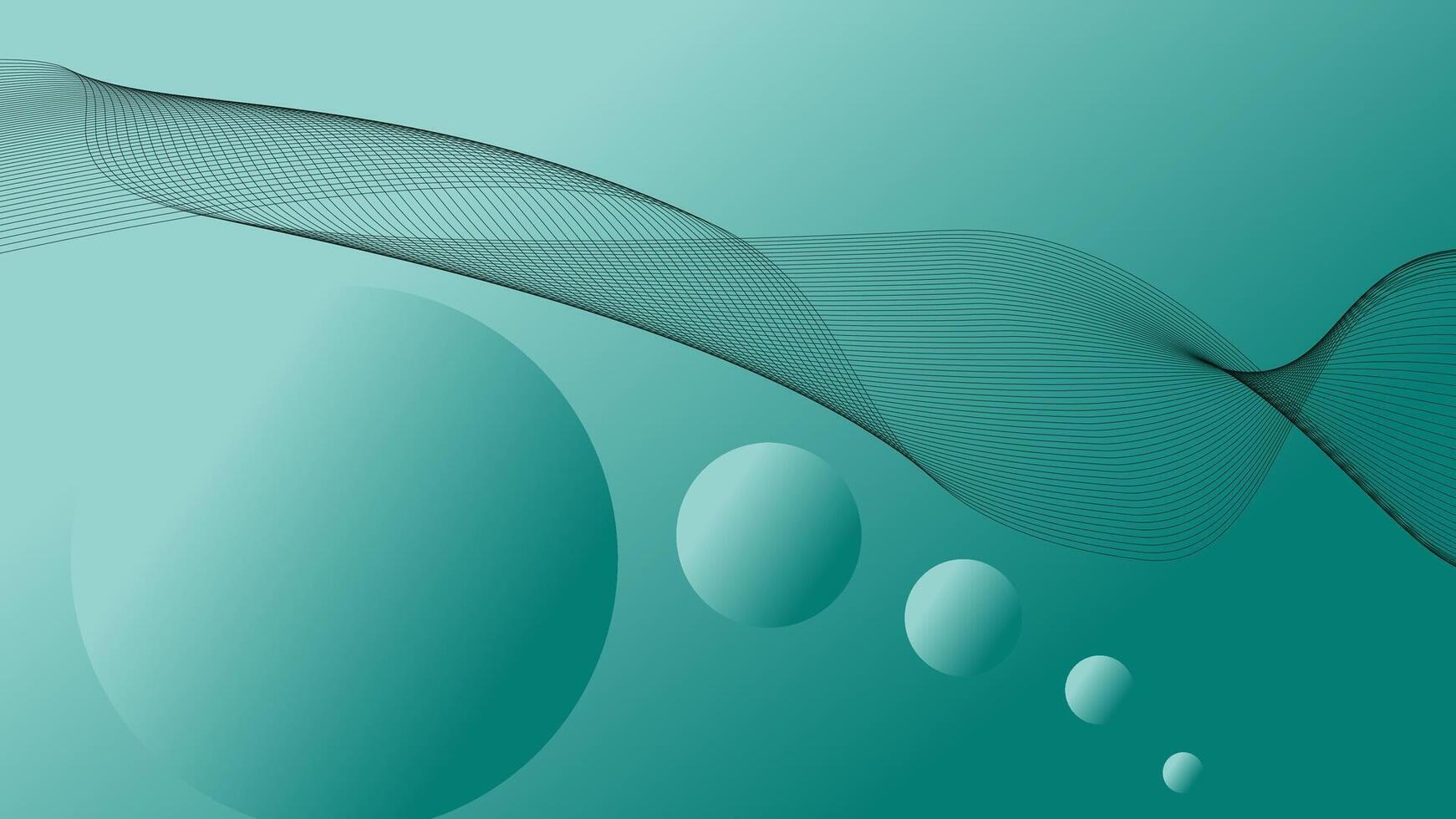 Dark green light green landscape background with spheres frame in wave wire vector
