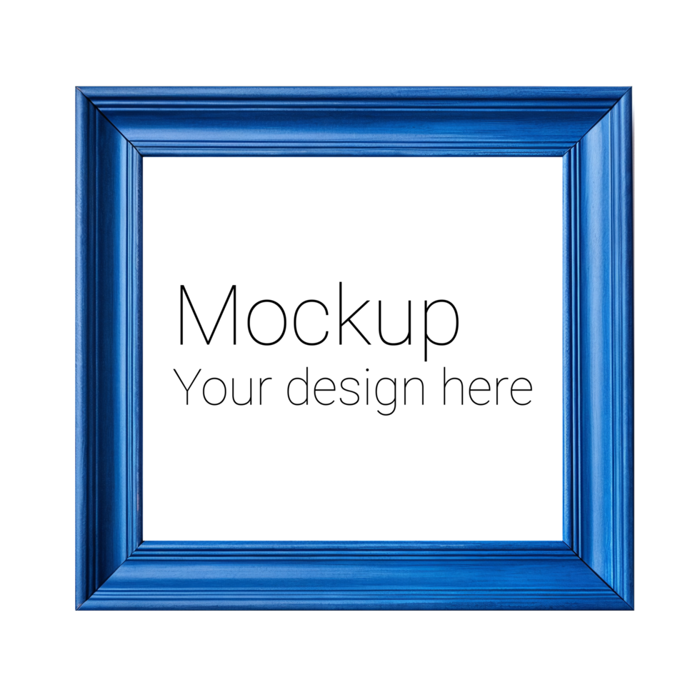 Mockup of blue frame for poster or photo without background psd