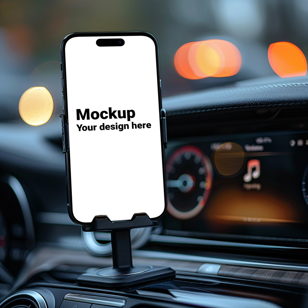 Mockup of black smartphone in car psd